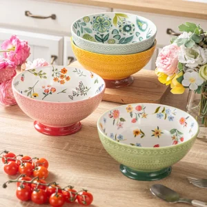 Wholesale Relief Ceramic Bowls, Colorful Dinnerware Set in Bulk
